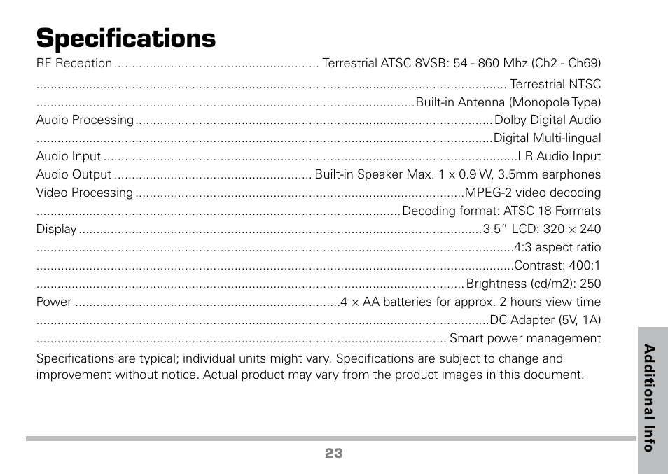 Specifications | Radio Shack 16-972 User Manual | Page 23 / 28