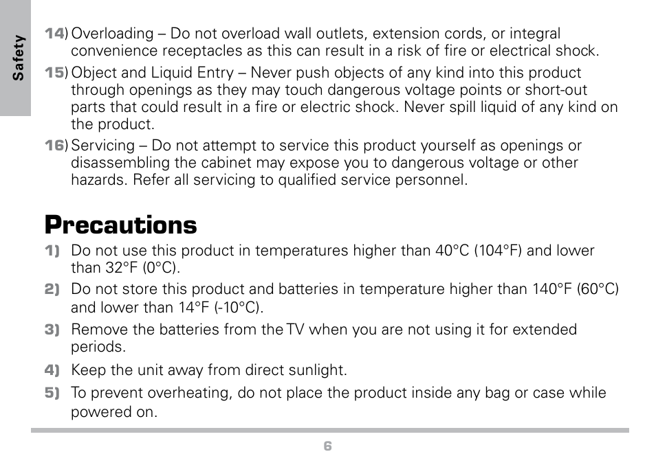 Precautions | Radio Shack 16-972 User Manual | Page 6 / 28