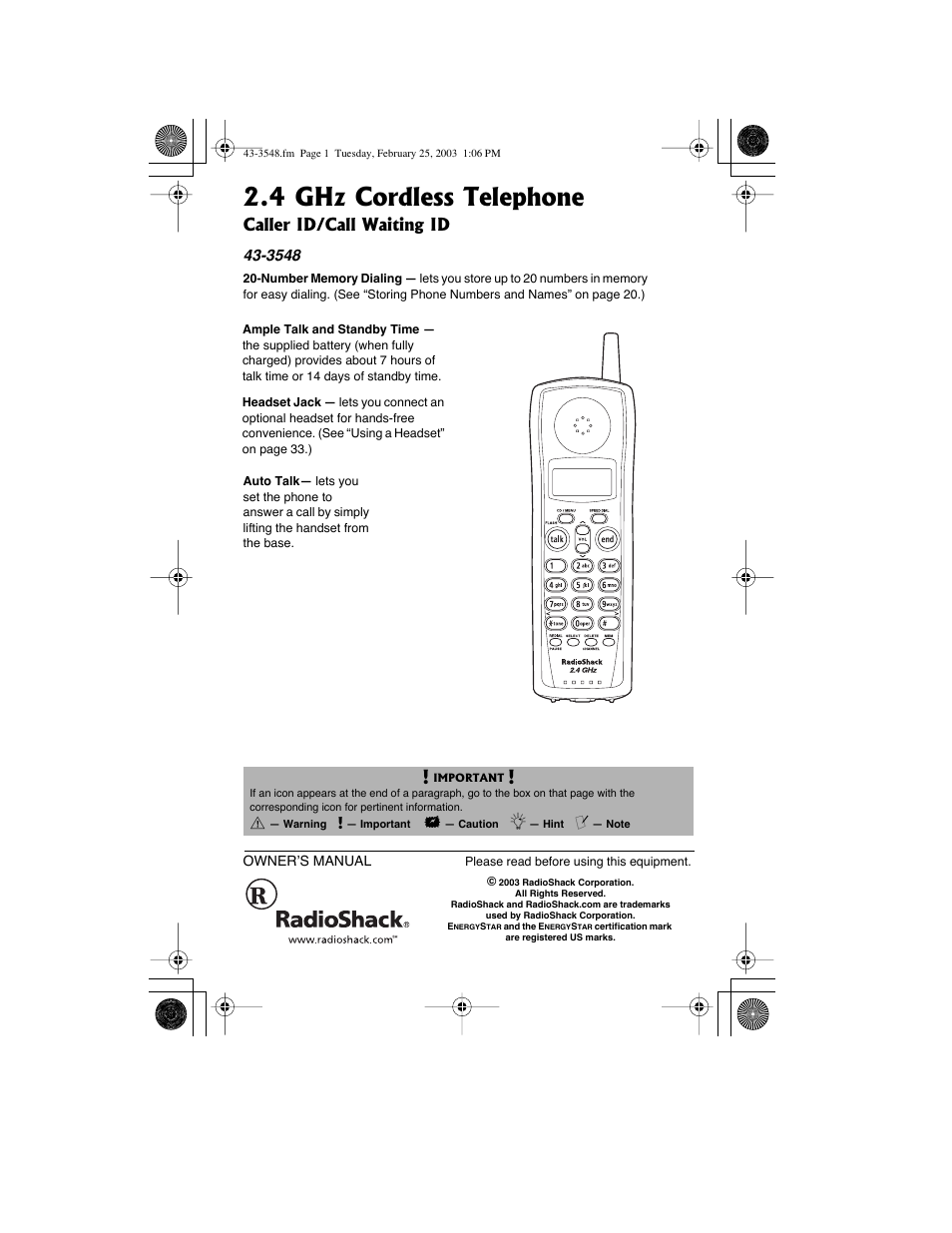 Radio Shack 43-3548 User Manual | 36 pages