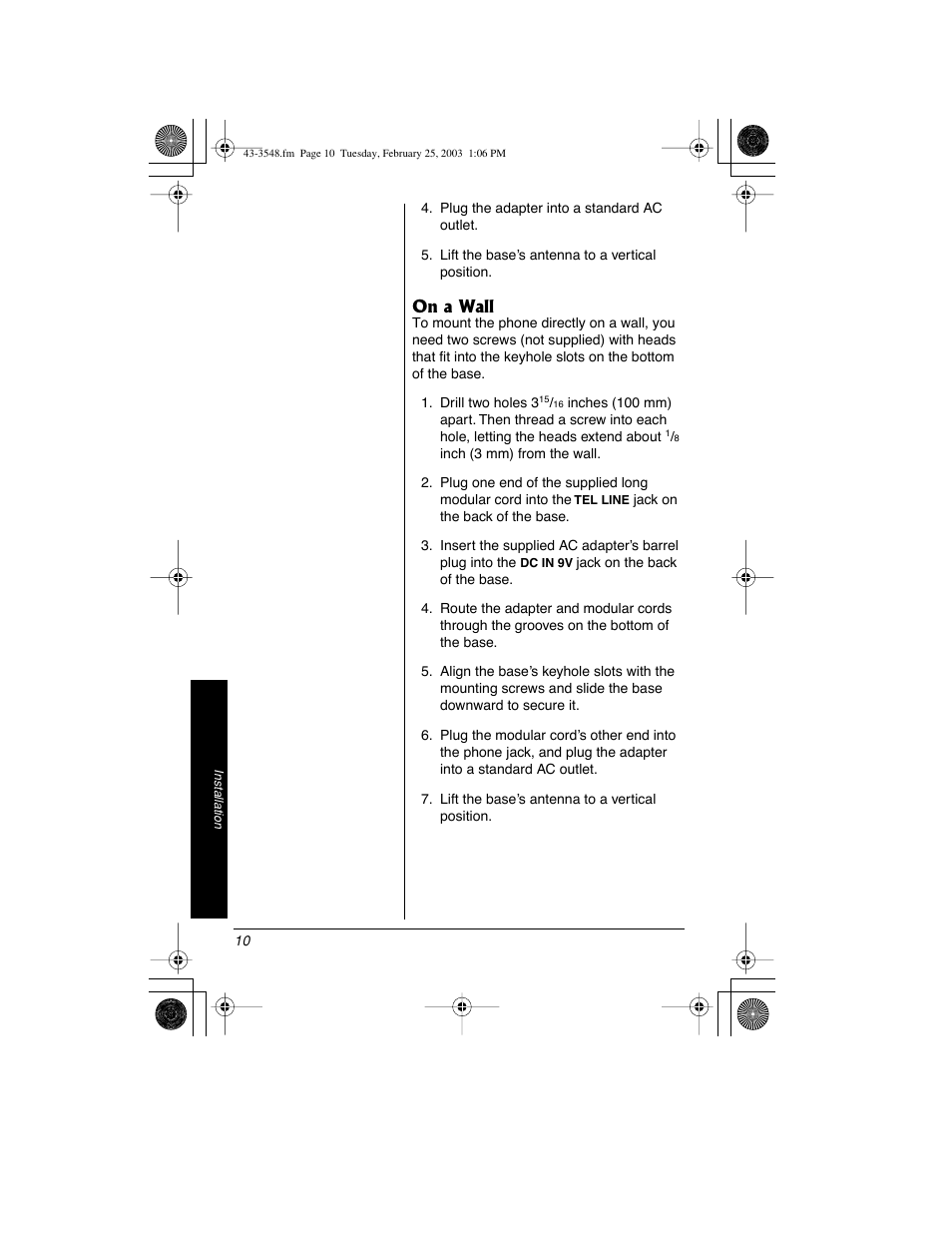 On a wall | Radio Shack 43-3548 User Manual | Page 10 / 36