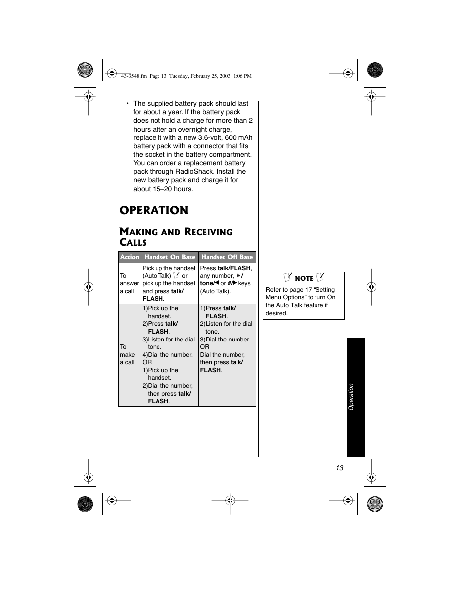 Operation | Radio Shack 43-3548 User Manual | Page 13 / 36