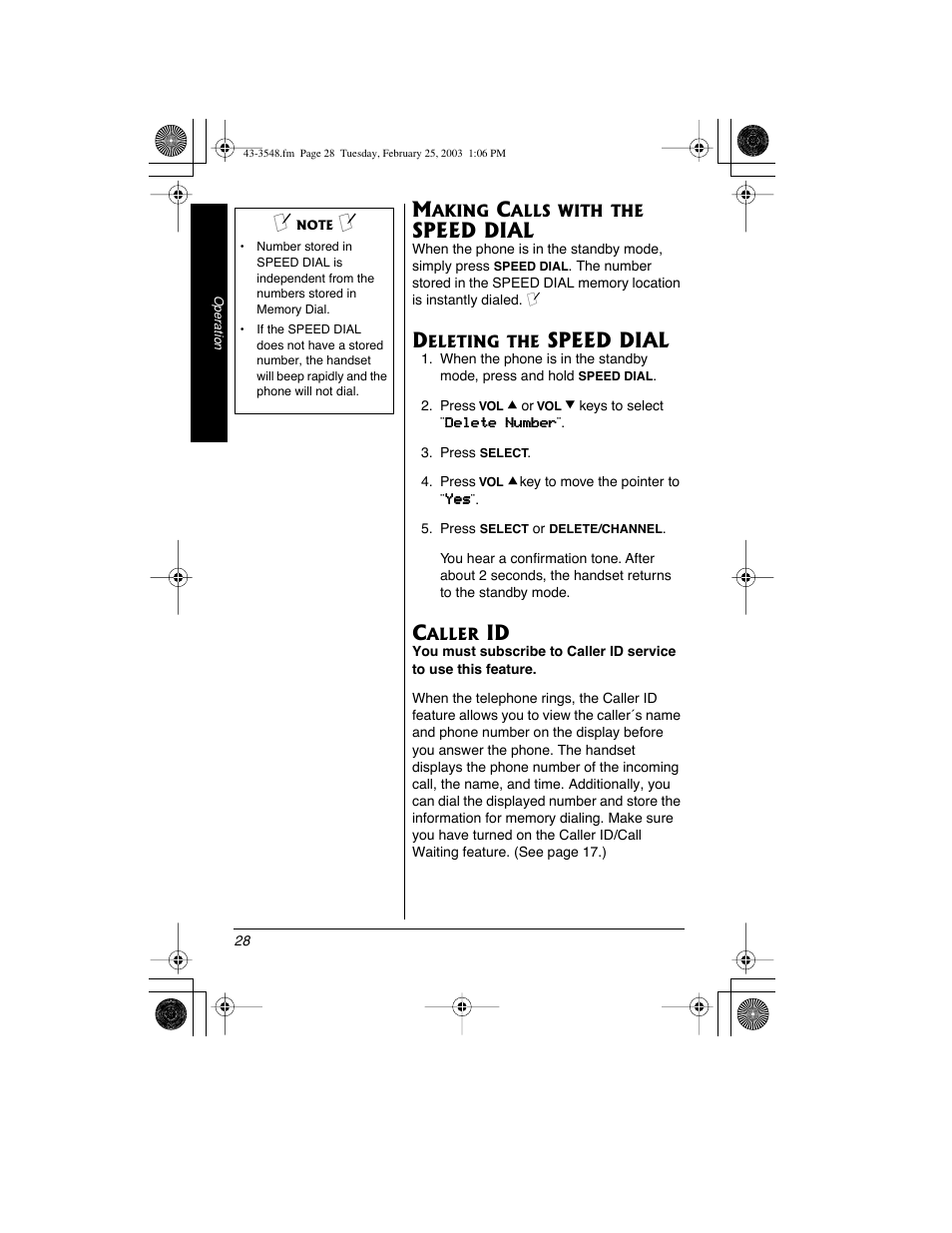 Speed dial | Radio Shack 43-3548 User Manual | Page 28 / 36