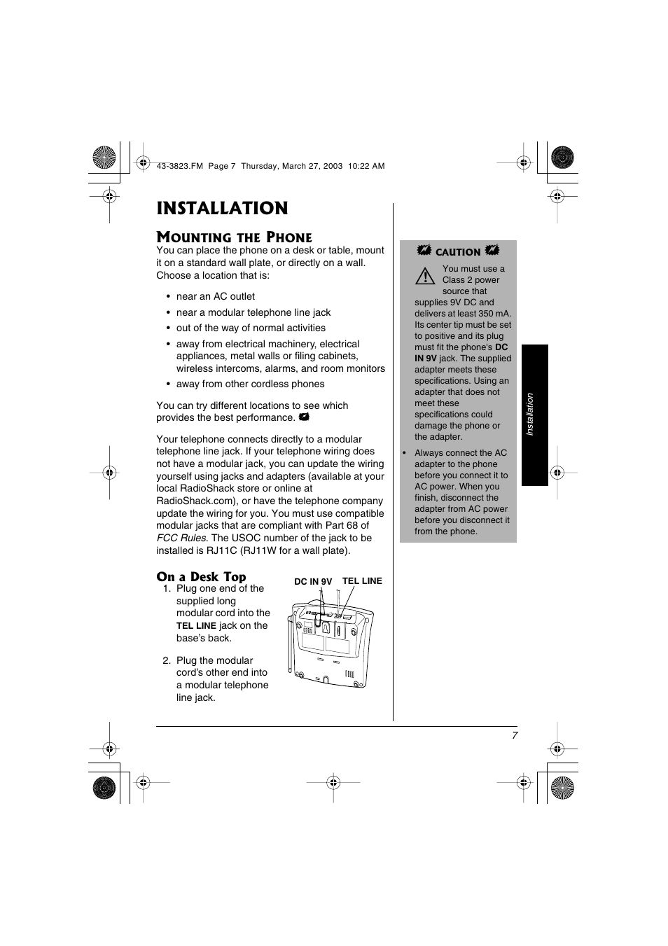 Installation | Radio Shack 43-3823 User Manual | Page 7 / 40