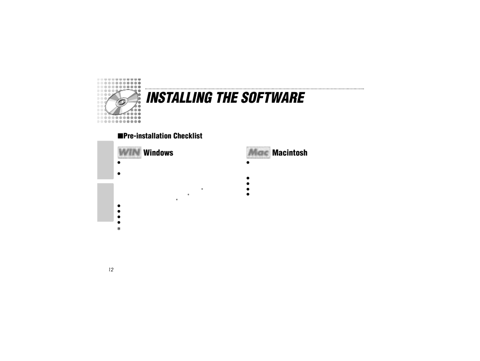 Installing the software, Windows macintosh, Pre-installation checklist | Radio Shack FLATFOTO B-020405 User Manual | Page 12 / 52