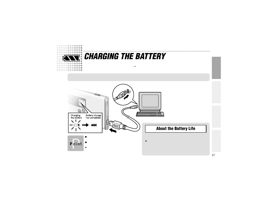 Charging the battery | Radio Shack FLATFOTO B-020405 User Manual | Page 21 / 52