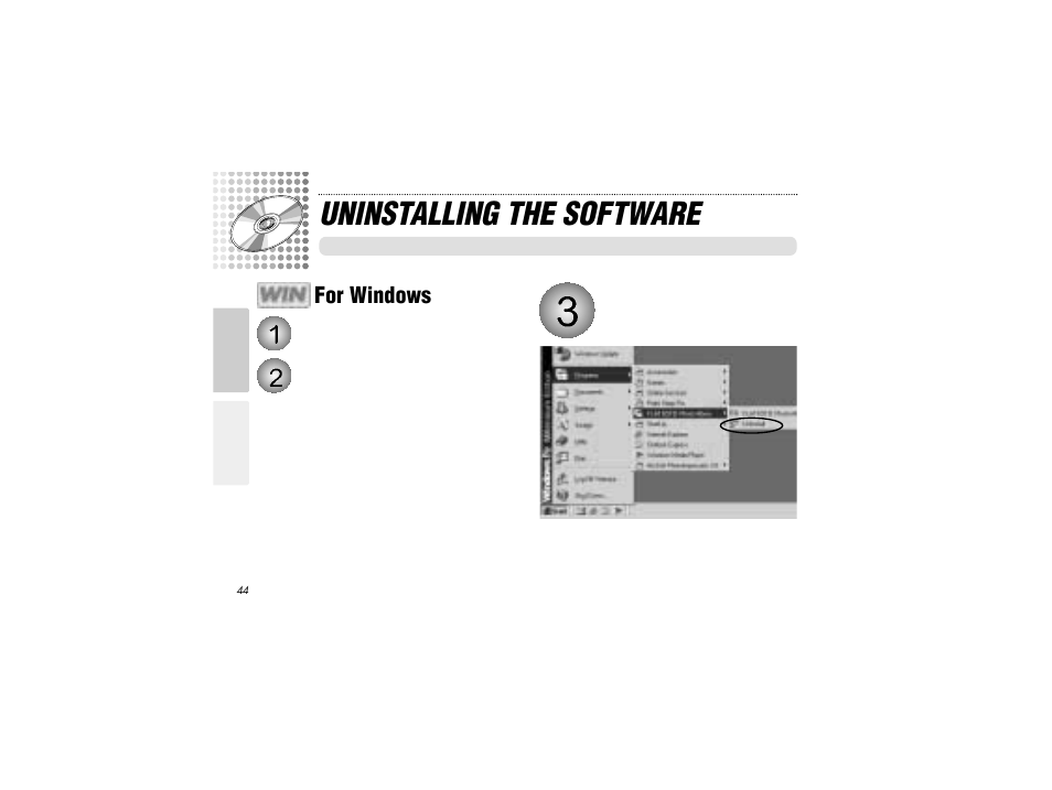 Uninstalling the software, For windows | Radio Shack FLATFOTO B-020405 User Manual | Page 44 / 52