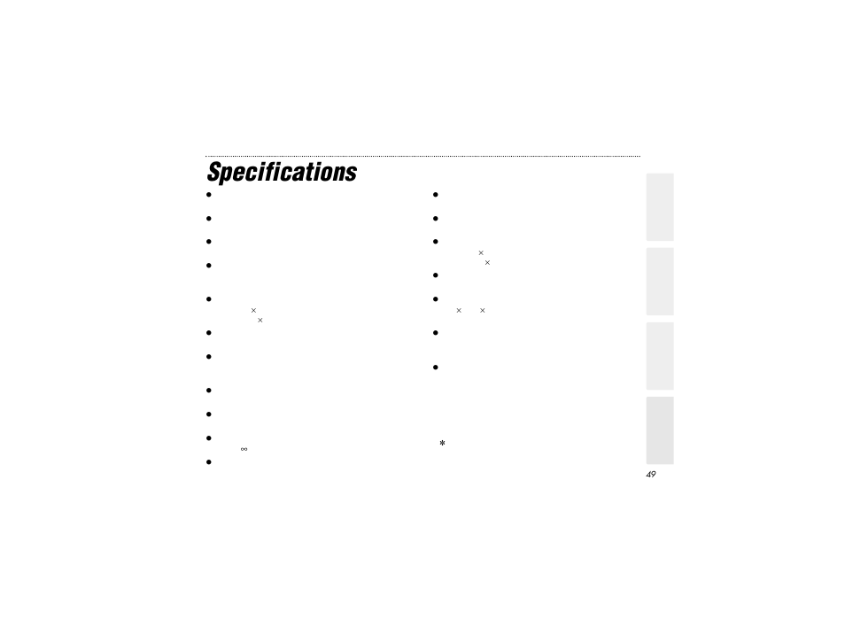 Specifications | Radio Shack FLATFOTO B-020405 User Manual | Page 49 / 52