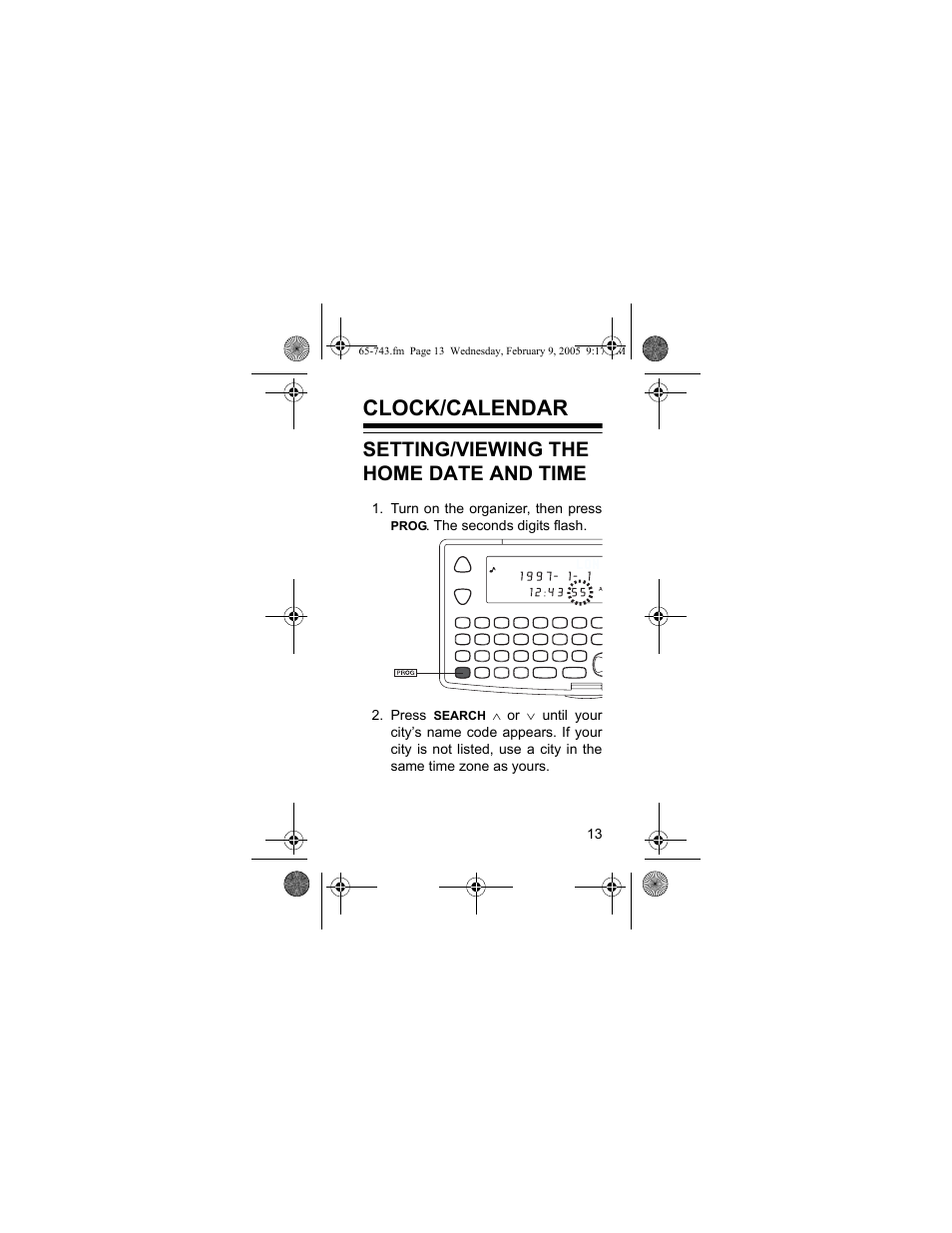 Clock/calendar, Setting/viewing the home date and time | Radio Shack EC-291 User Manual | Page 13 / 84