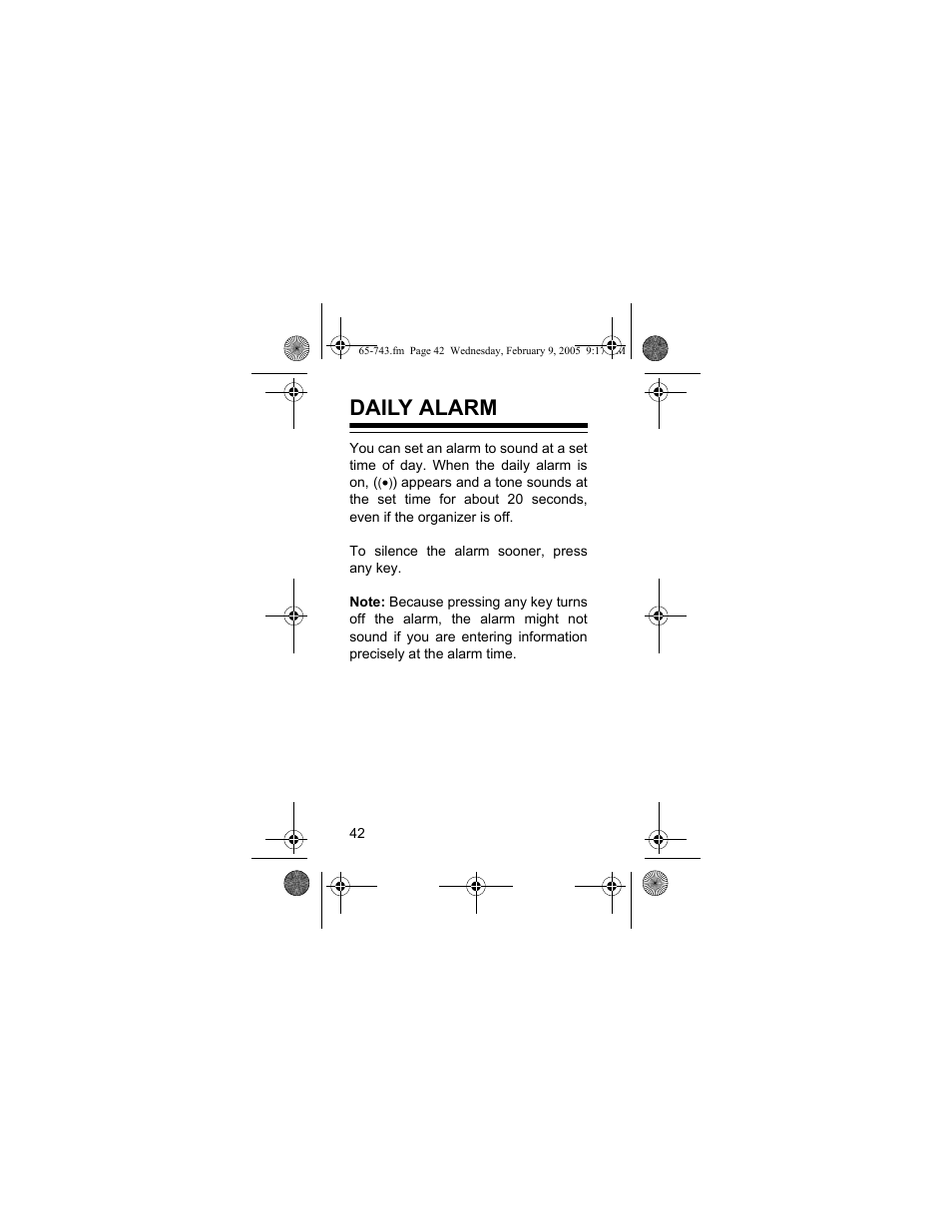 Daily alarm | Radio Shack EC-291 User Manual | Page 42 / 84