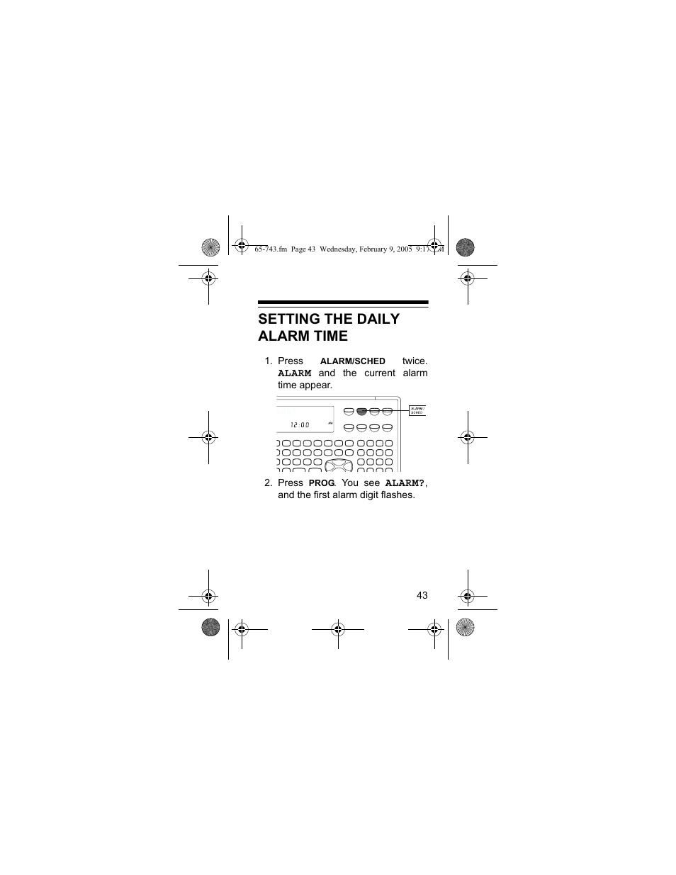 Setting the daily alarm time | Radio Shack EC-291 User Manual | Page 43 / 84
