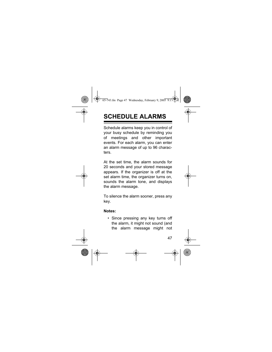 Schedule alarms | Radio Shack EC-291 User Manual | Page 47 / 84