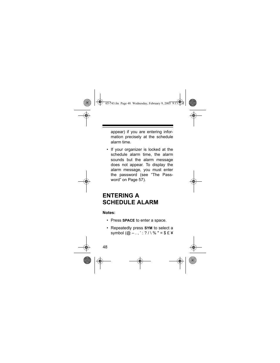 Entering a schedule alarm | Radio Shack EC-291 User Manual | Page 48 / 84