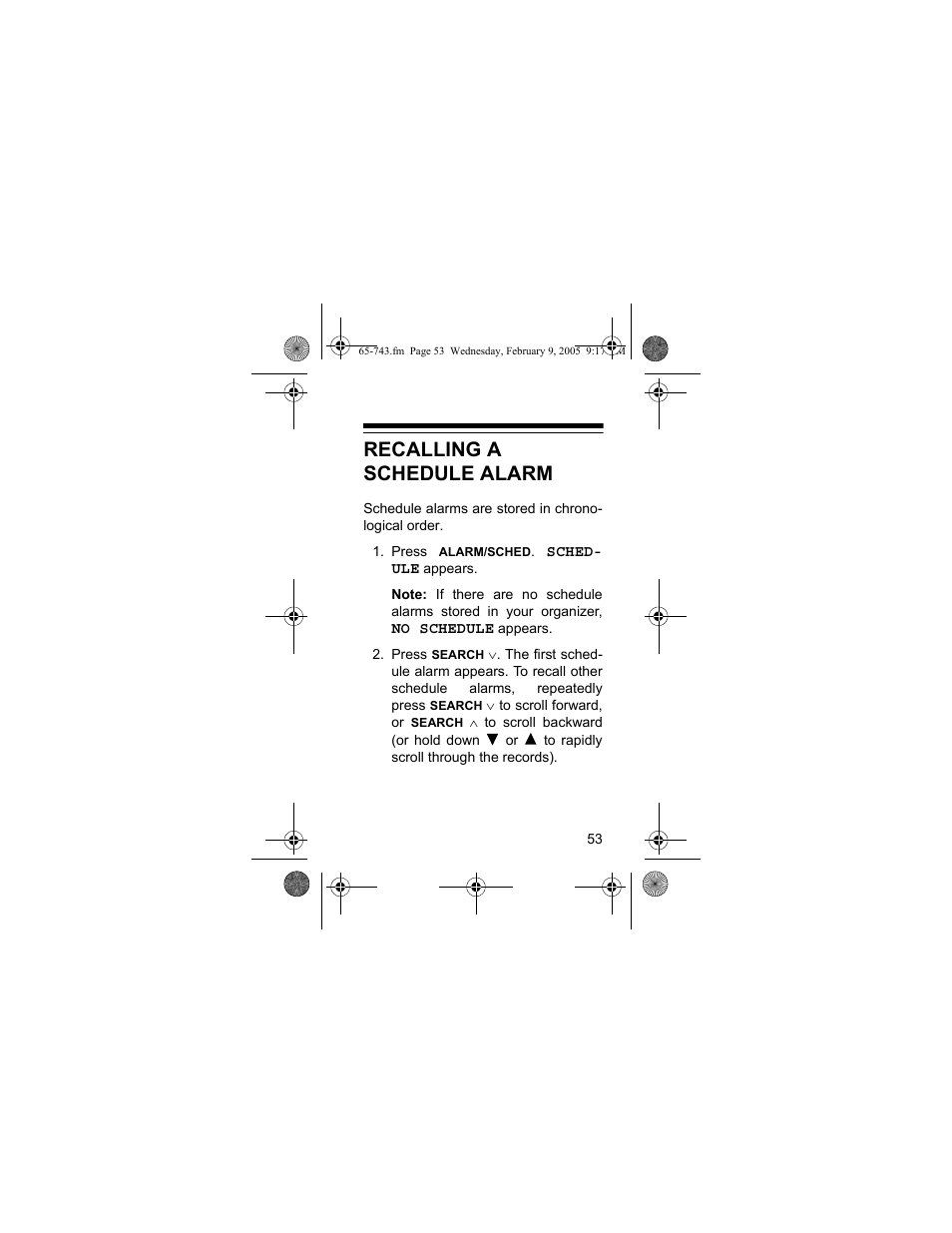 Recalling a schedule alarm | Radio Shack EC-291 User Manual | Page 53 / 84