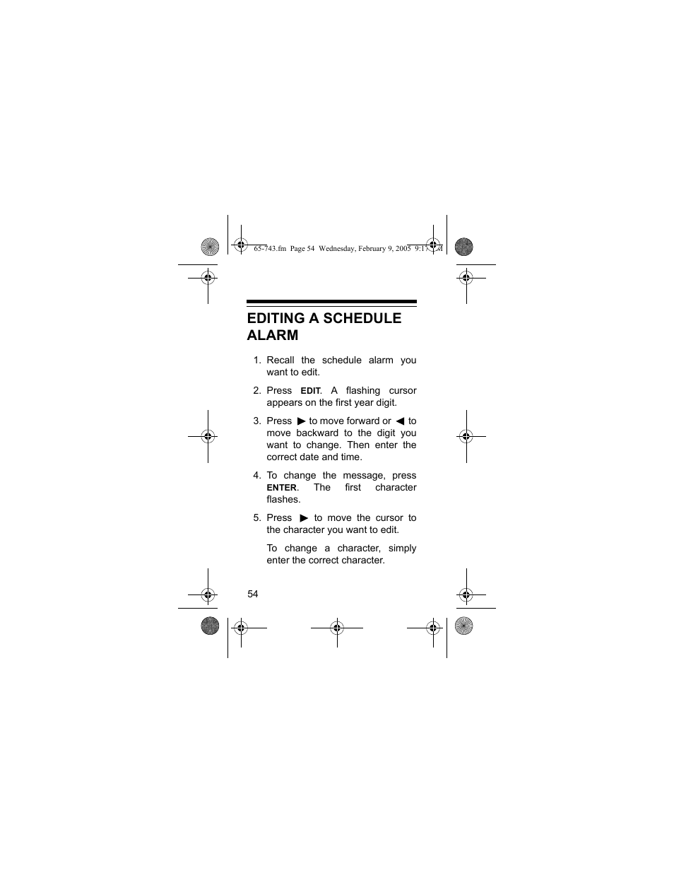 Editing a schedule alarm | Radio Shack EC-291 User Manual | Page 54 / 84