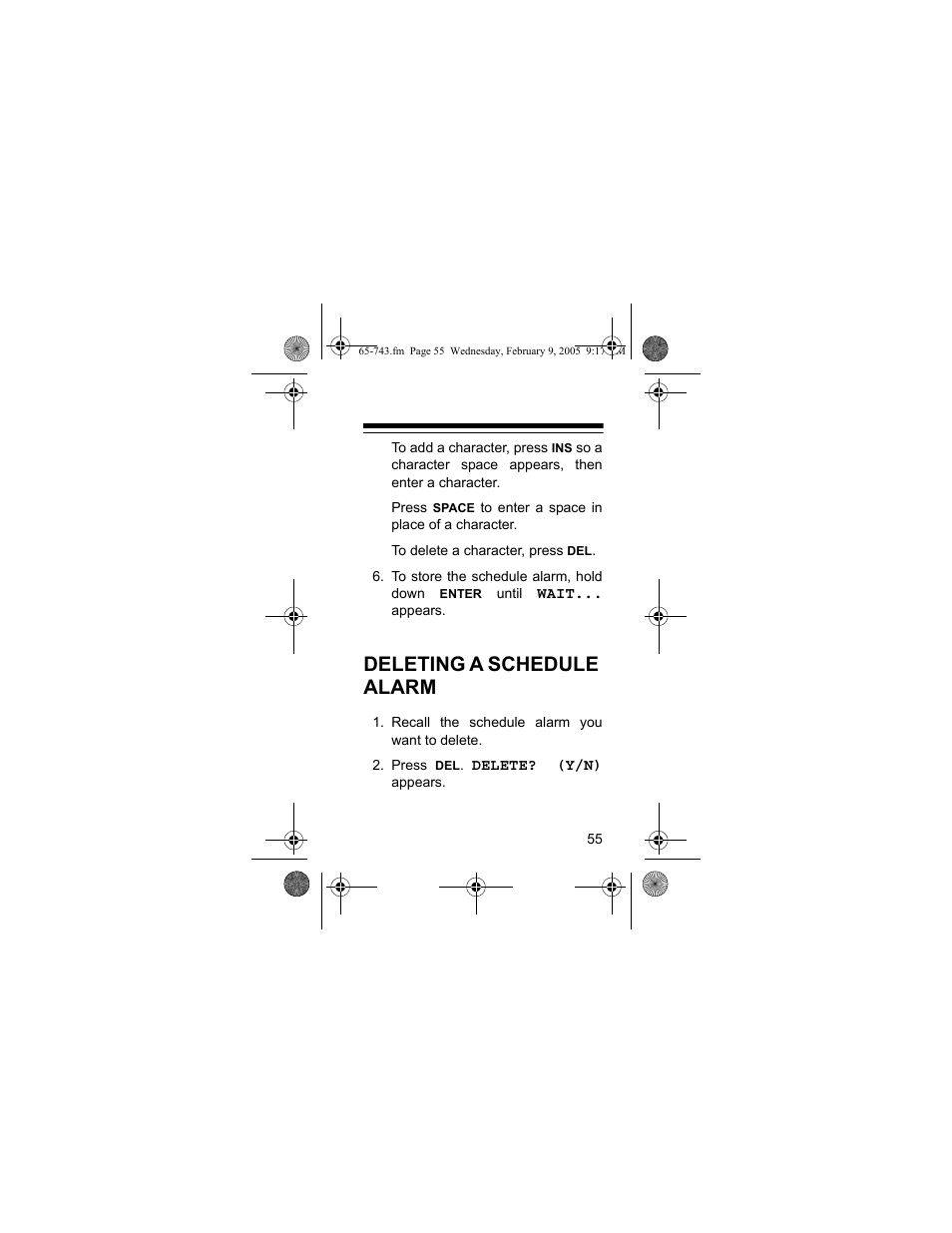 Deleting a schedule alarm | Radio Shack EC-291 User Manual | Page 55 / 84