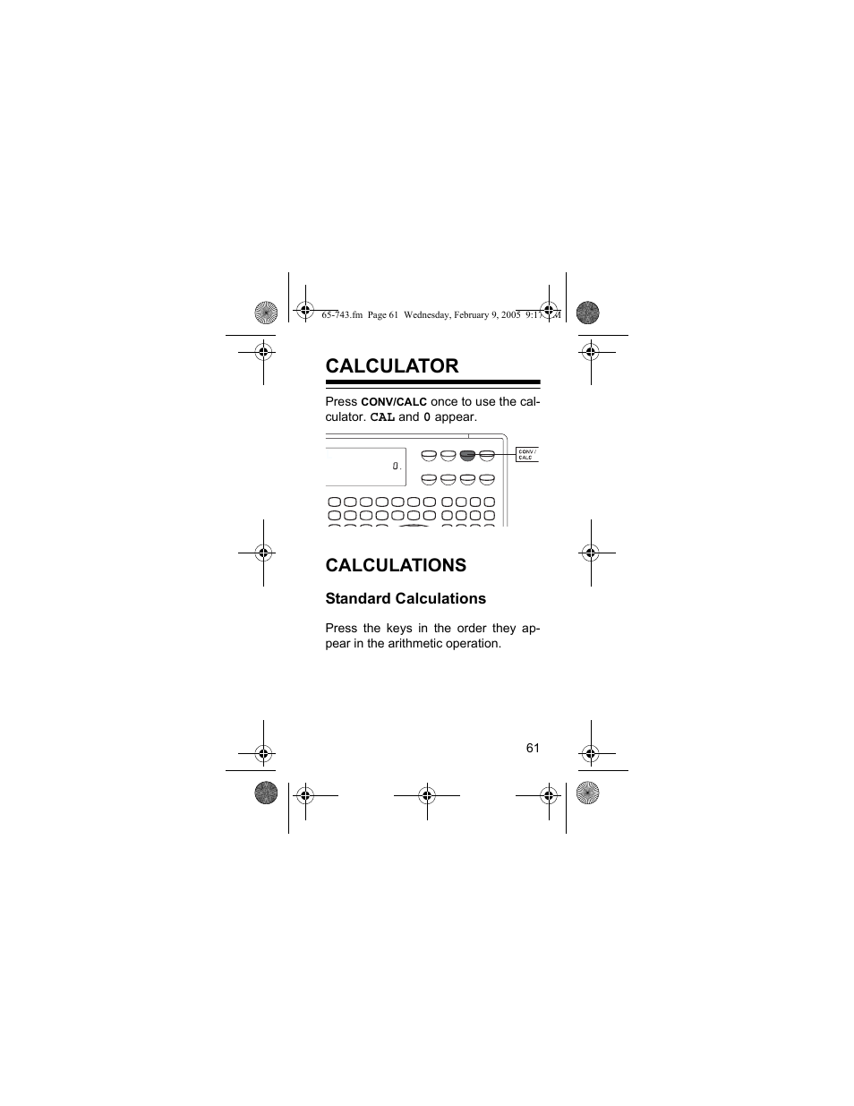 Calculator, Calculations | Radio Shack EC-291 User Manual | Page 61 / 84