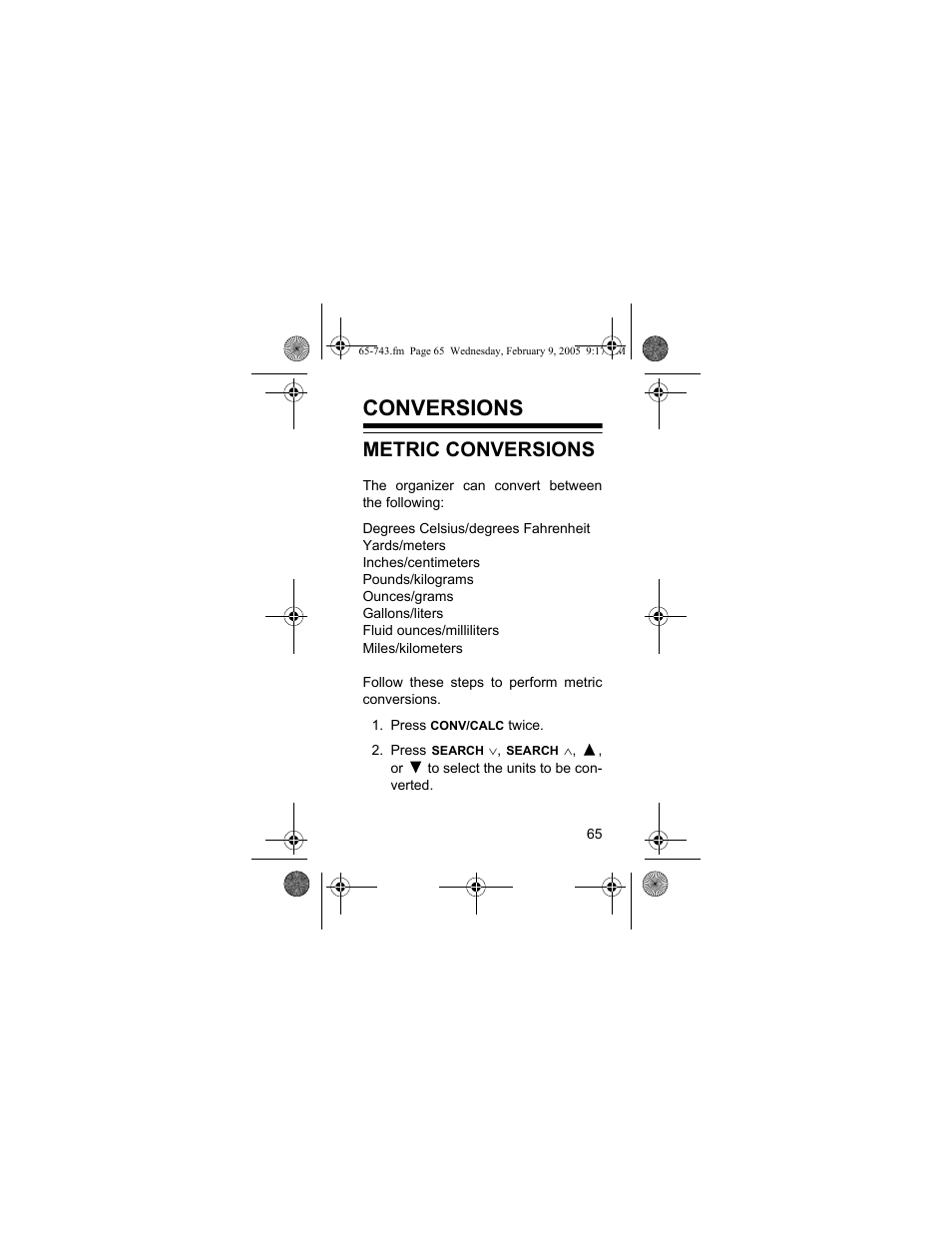 Conversions, Metric conversions | Radio Shack EC-291 User Manual | Page 65 / 84
