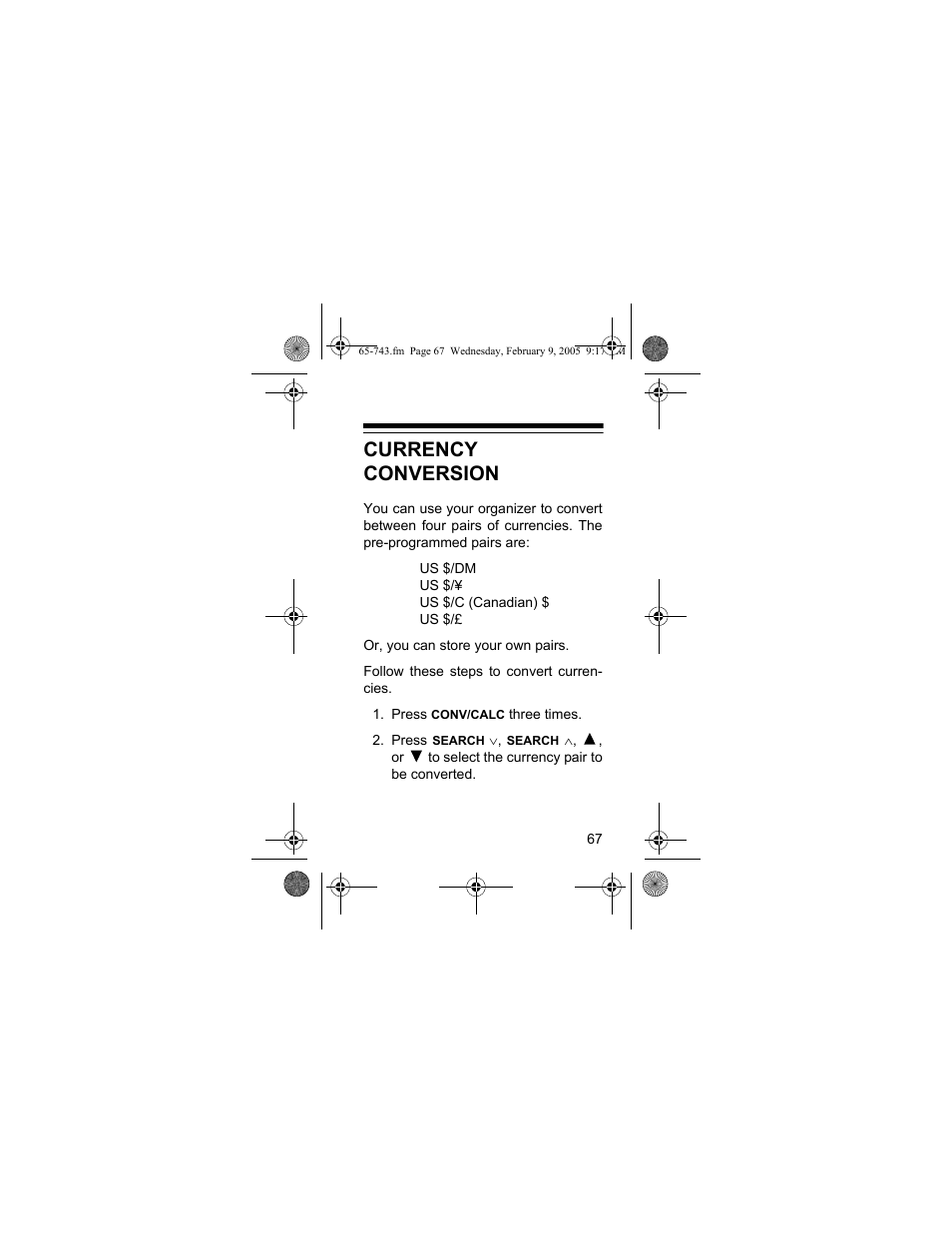 Currency conversion | Radio Shack EC-291 User Manual | Page 67 / 84