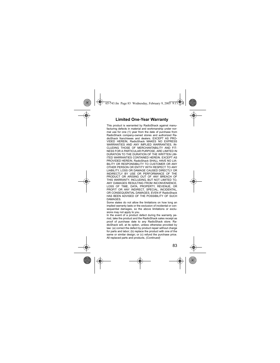 Radio Shack EC-291 User Manual | Page 83 / 84