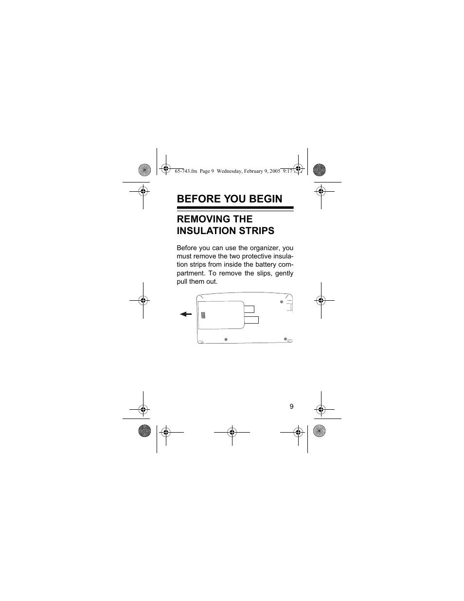 Before you begin, Removing the insulation strips | Radio Shack EC-291 User Manual | Page 9 / 84