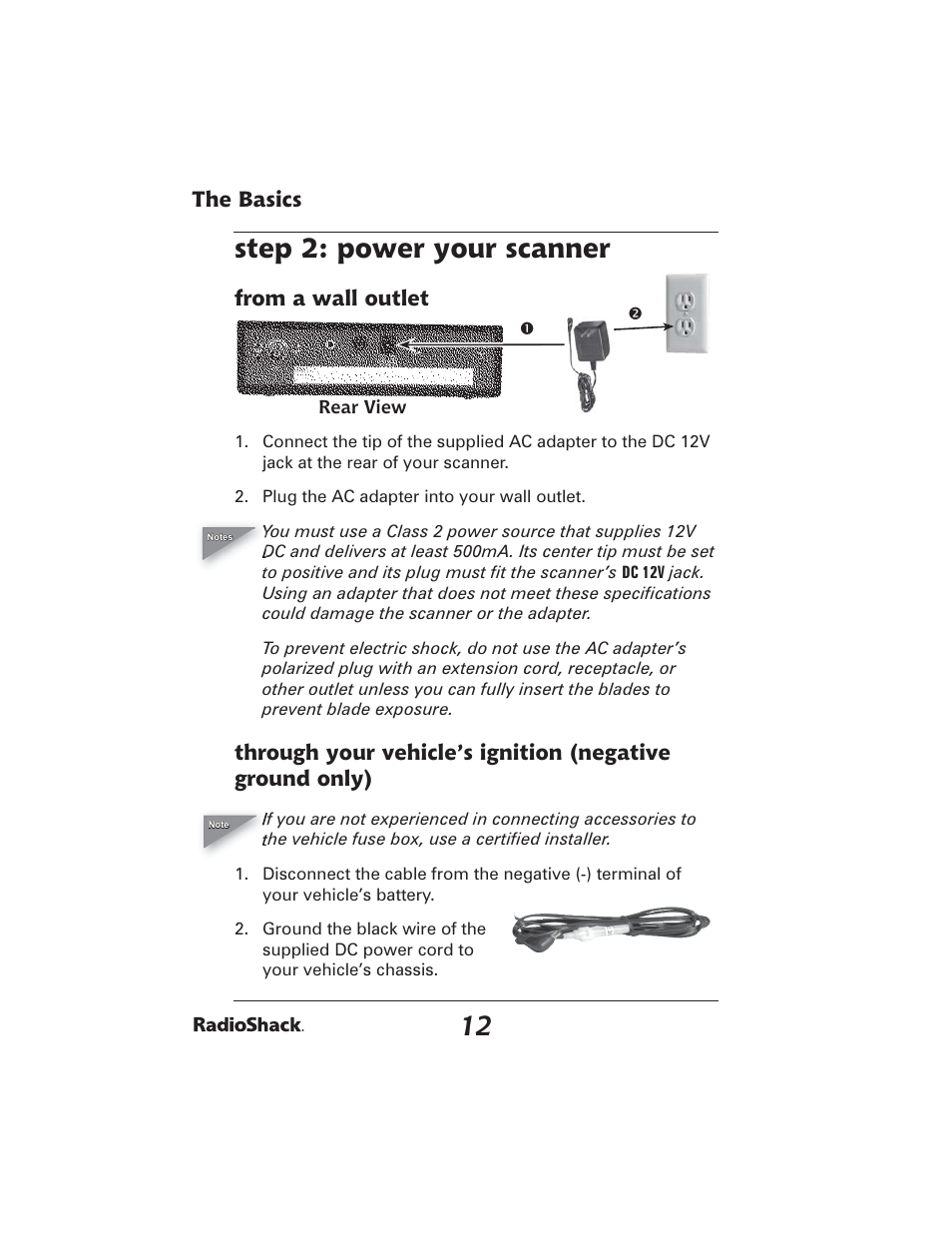 Step 2: power your scanner, The basics | Radio Shack PRO-2051 User Manual | Page 12 / 84