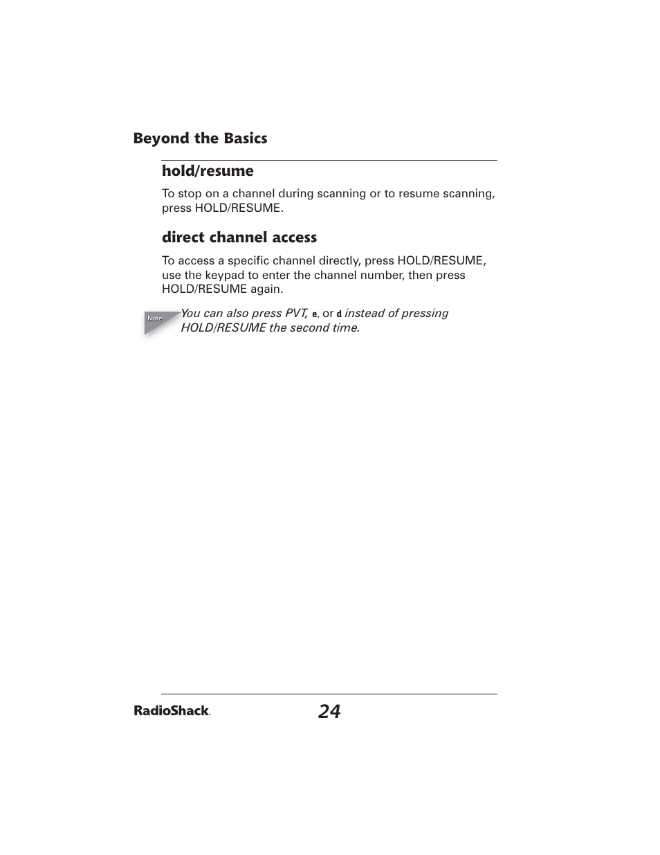 Beyond the basics hold/resume, Direct channel access | Radio Shack PRO-2051 User Manual | Page 24 / 84