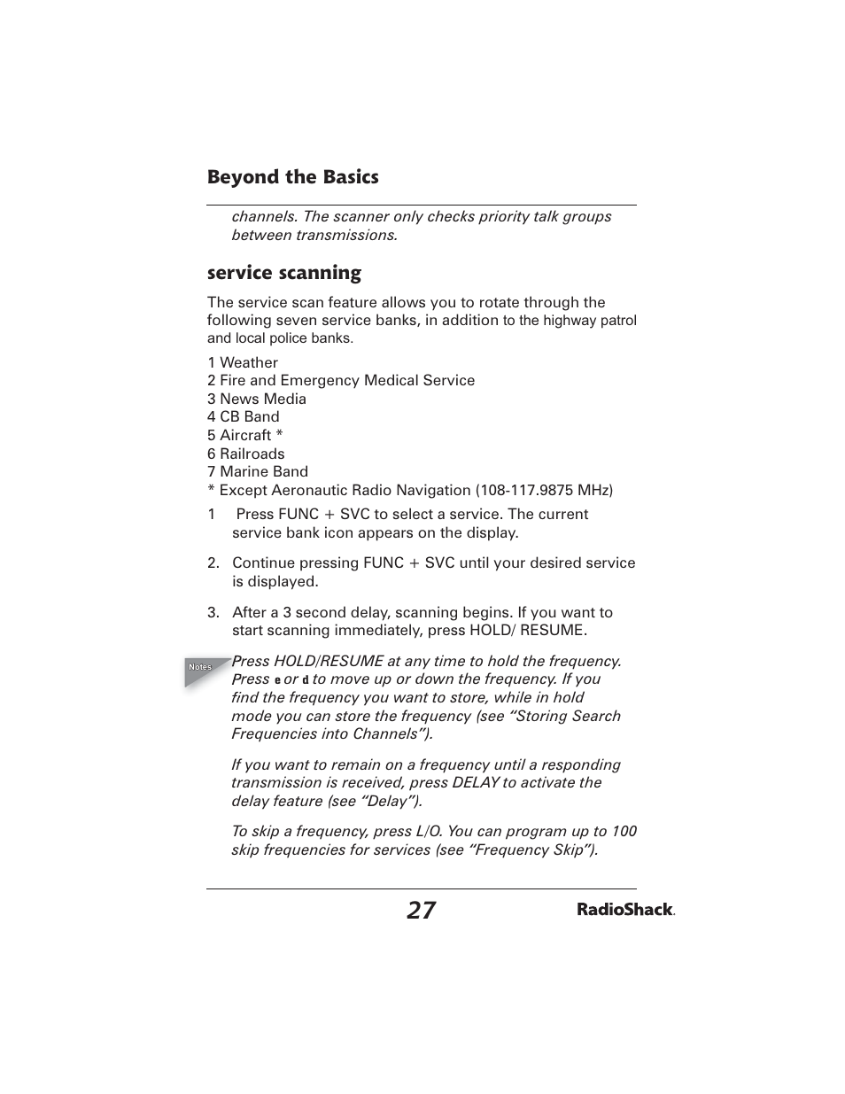 Beyond the basics, Service scanning | Radio Shack PRO-2051 User Manual | Page 27 / 84