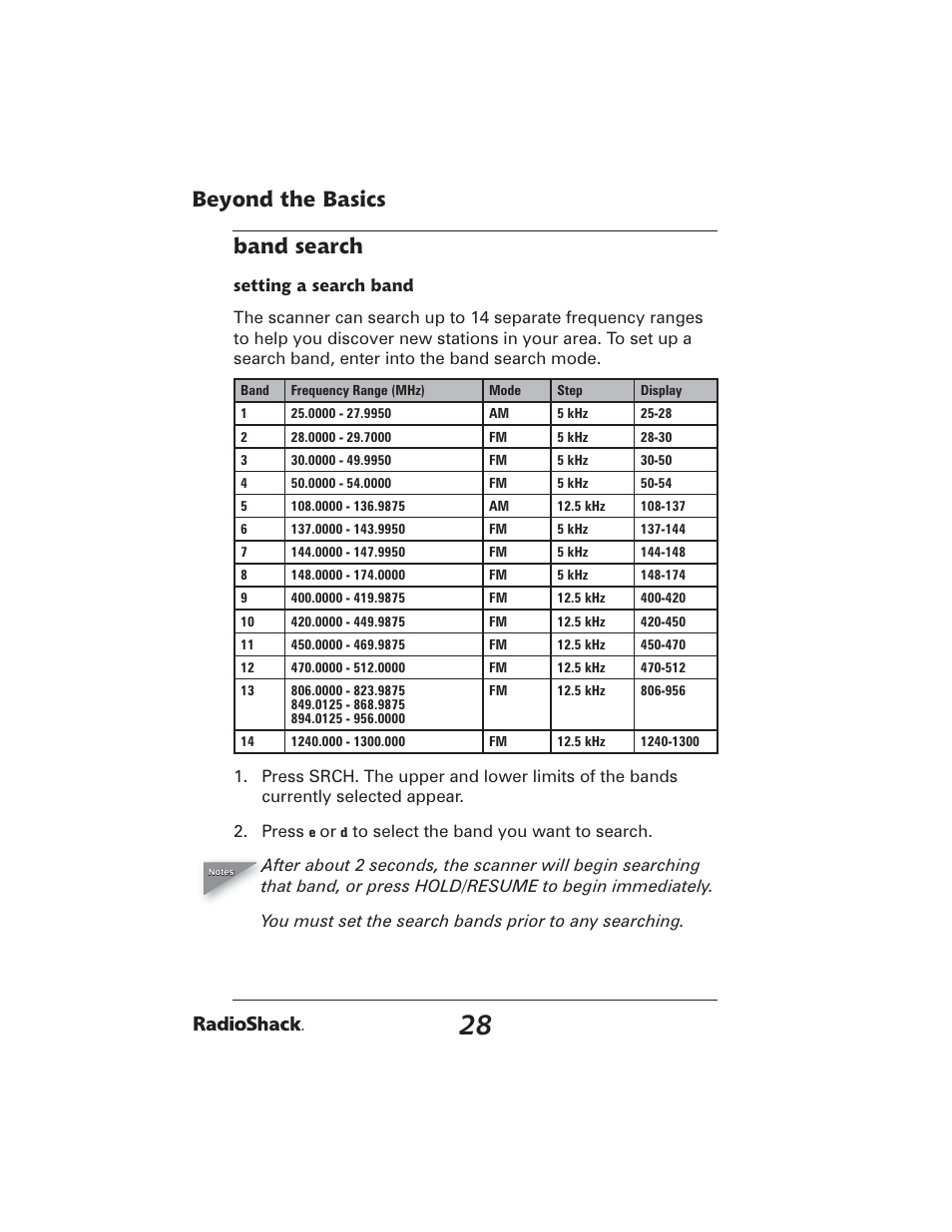 Beyond the basics band search | Radio Shack PRO-2051 User Manual | Page 28 / 84