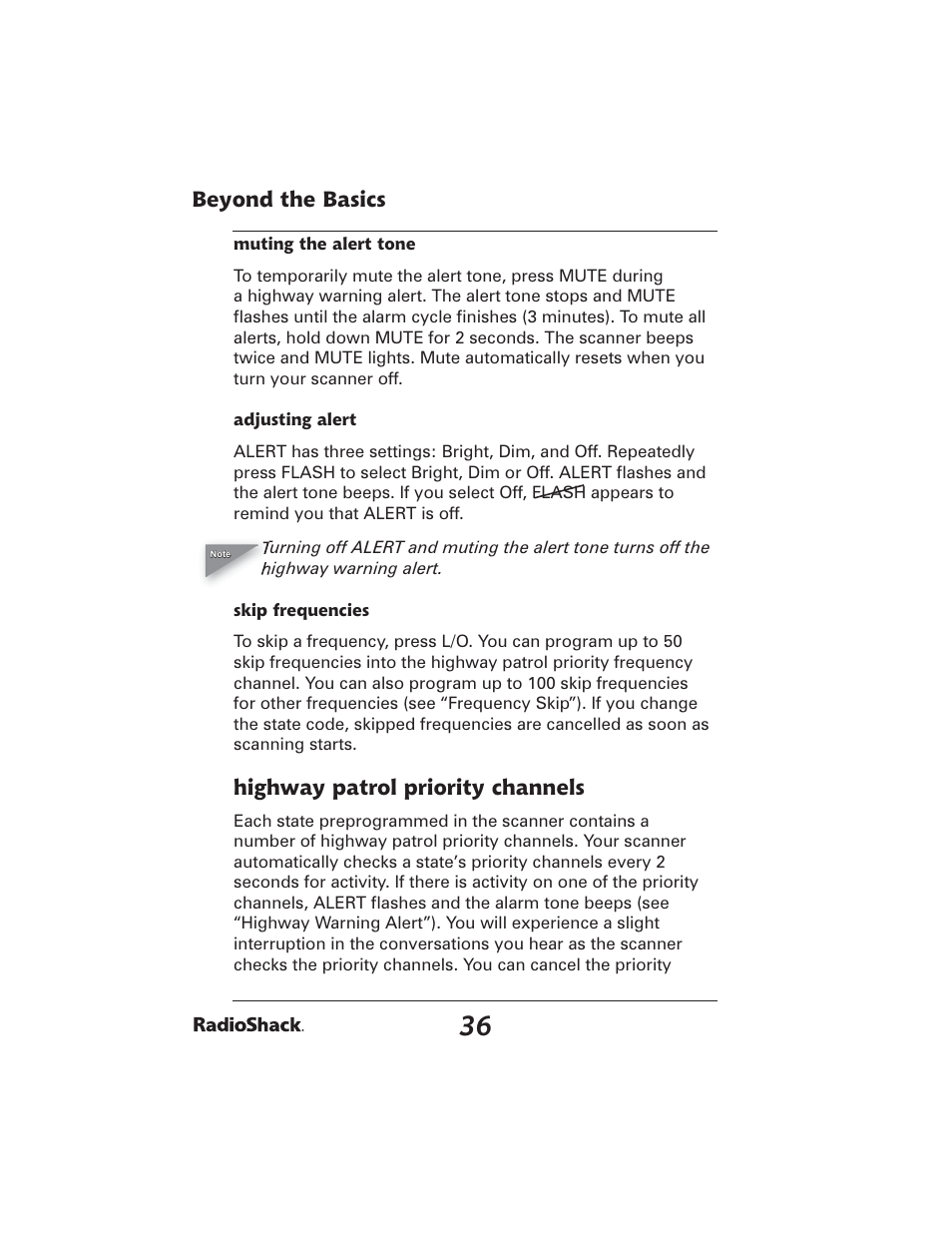 Beyond the basics, Highway patrol priority channels | Radio Shack PRO-2051 User Manual | Page 36 / 84