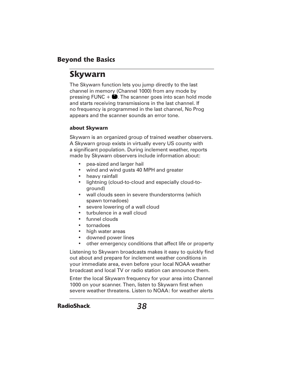 Skywarn | Radio Shack PRO-2051 User Manual | Page 38 / 84