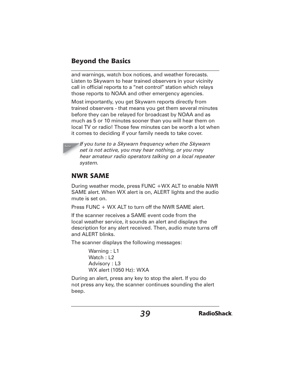 Beyond the basics, Nwr same | Radio Shack PRO-2051 User Manual | Page 39 / 84