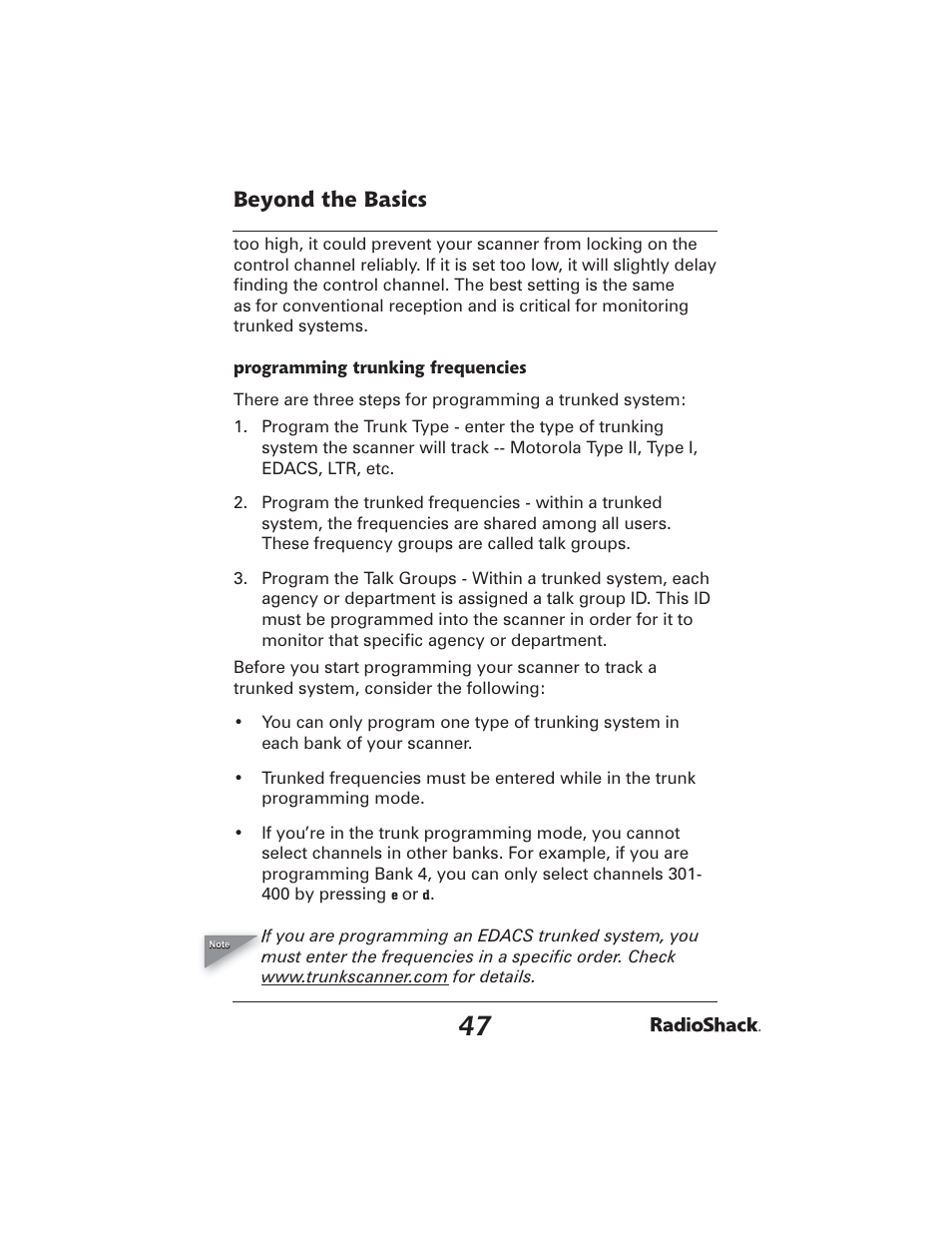 Beyond the basics | Radio Shack PRO-2051 User Manual | Page 47 / 84