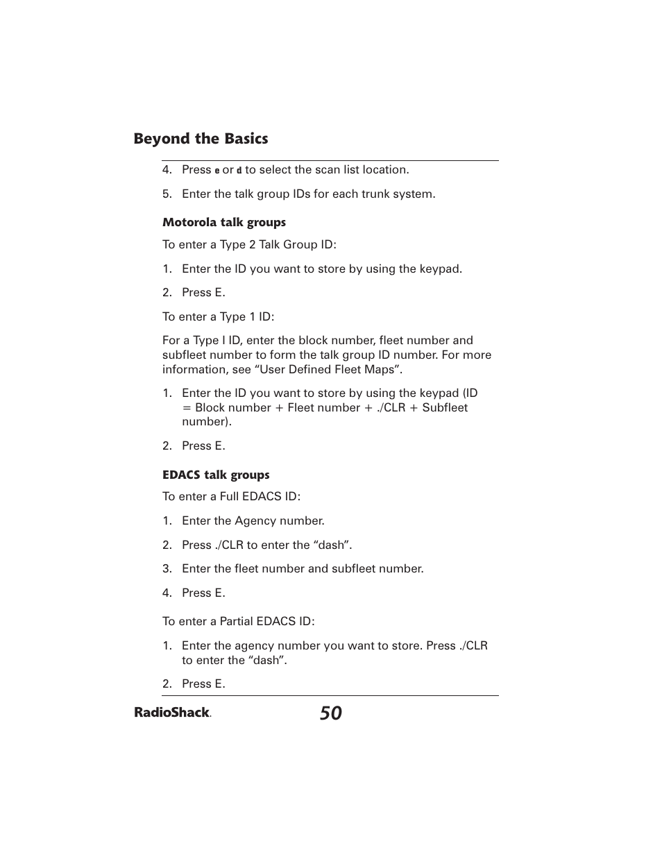 Beyond the basics | Radio Shack PRO-2051 User Manual | Page 50 / 84