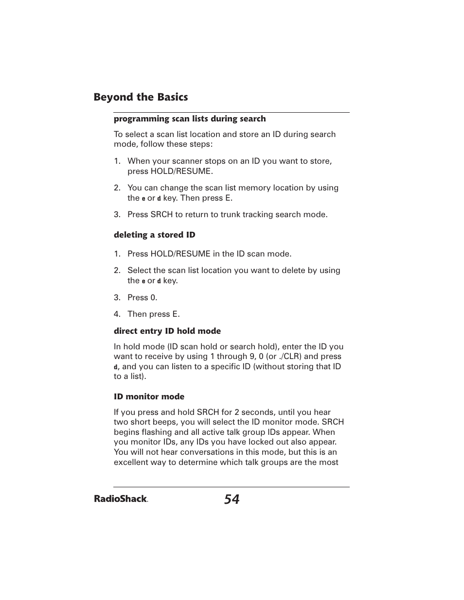 Beyond the basics | Radio Shack PRO-2051 User Manual | Page 54 / 84