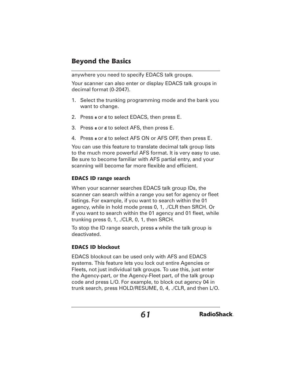 Beyond the basics | Radio Shack PRO-2051 User Manual | Page 61 / 84