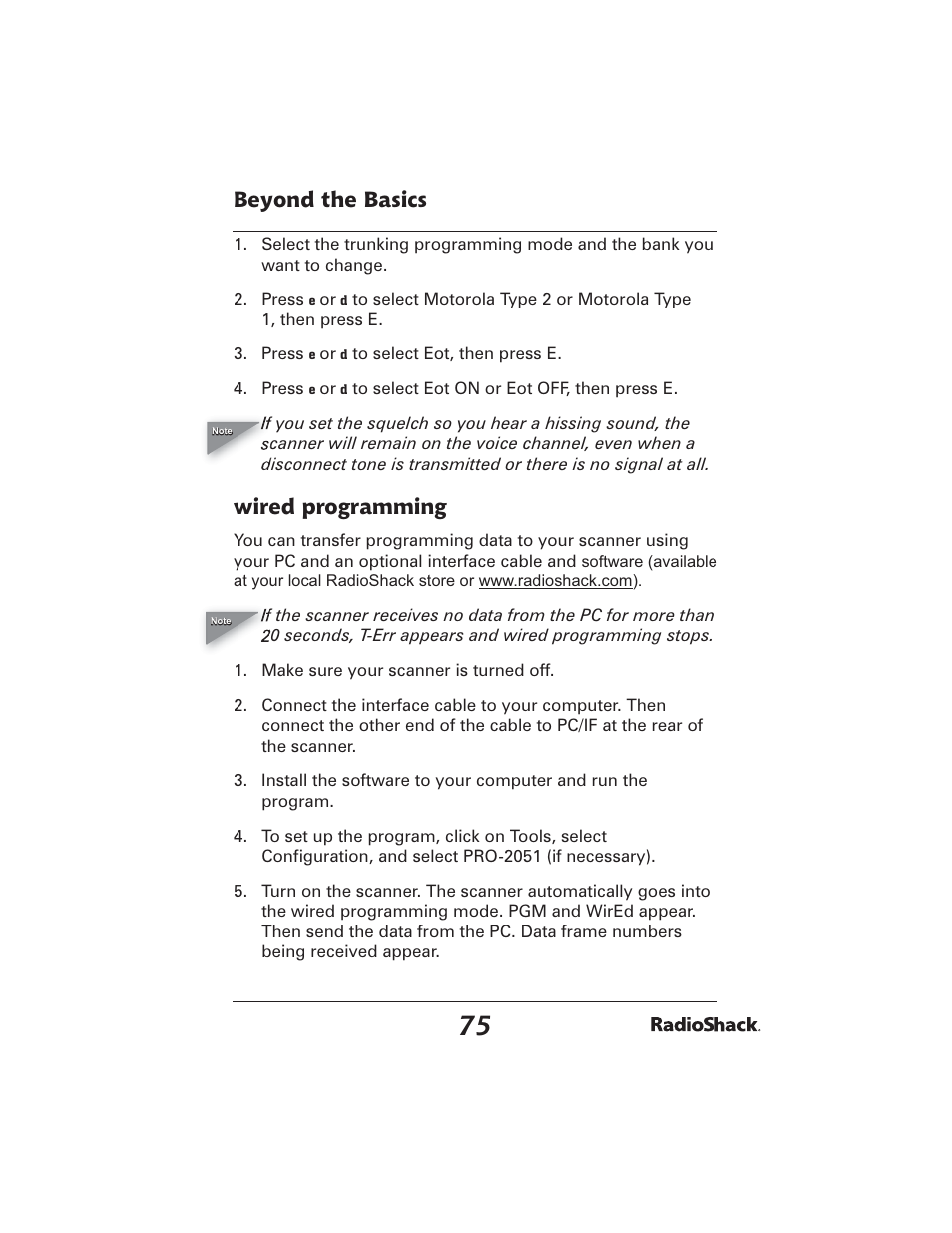 Beyond the basics, Wired programming | Radio Shack PRO-2051 User Manual | Page 75 / 84