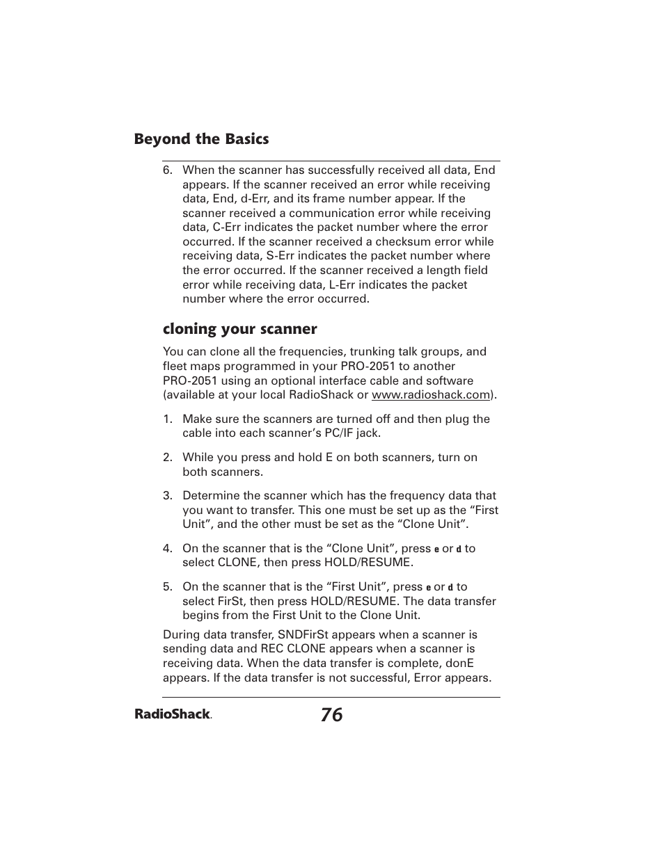 Beyond the basics, Cloning your scanner | Radio Shack PRO-2051 User Manual | Page 76 / 84