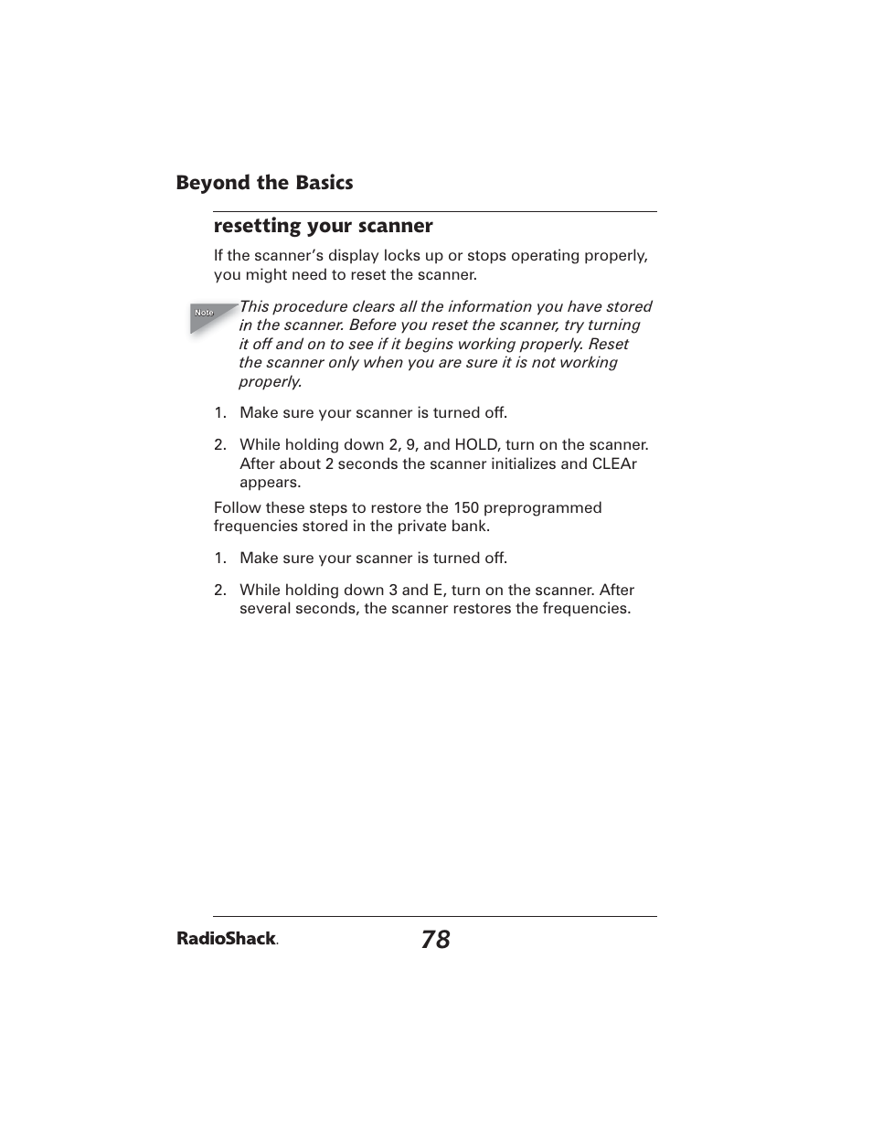 Beyond the basics resetting your scanner | Radio Shack PRO-2051 User Manual | Page 78 / 84