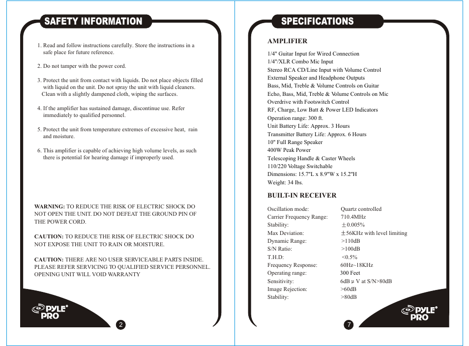 Т³гж 3, Safety information, Specifications | Radio Shack PPGW 1040 User Manual | Page 3 / 5