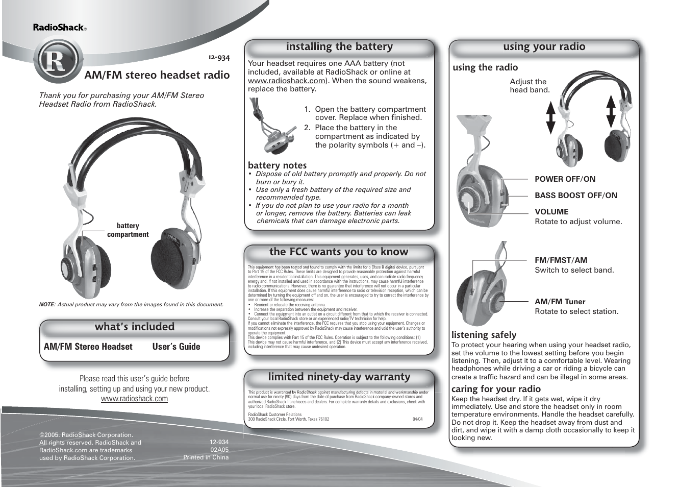 Radio Shack 12-934 User Manual | 1 page