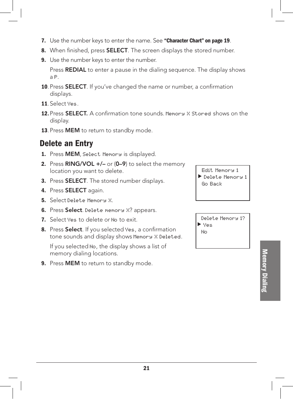 Delete an entry | Radio Shack 43-3577 User Manual | Page 21 / 36