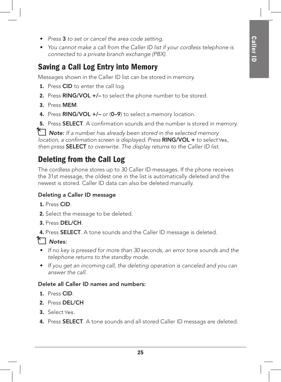 Deleting from the call log | Radio Shack 43-3577 User Manual | Page 25 / 36