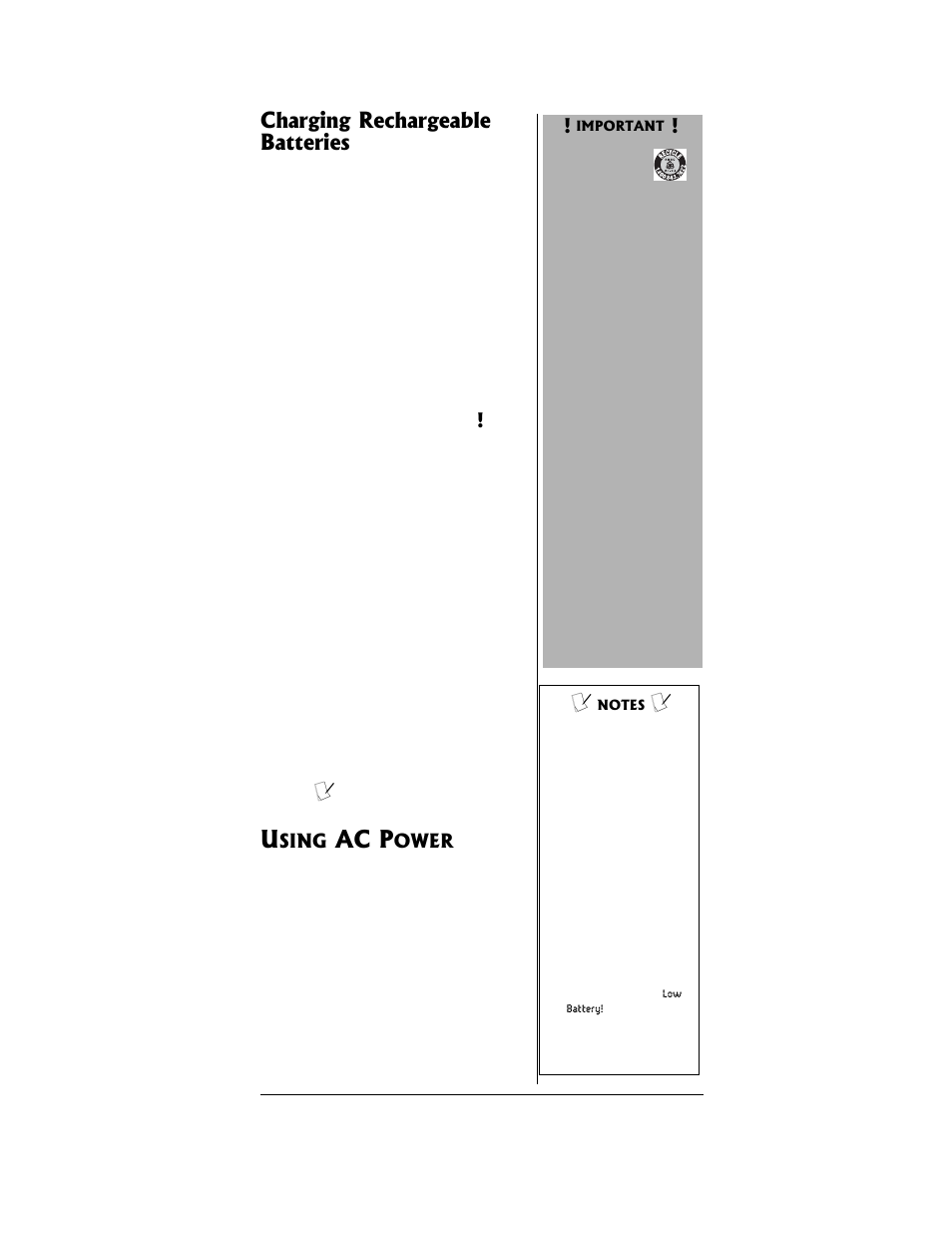 Using ac power, Ac p, Charging rechargeable batteries | Radio Shack PRO-96 User Manual | Page 27 / 124