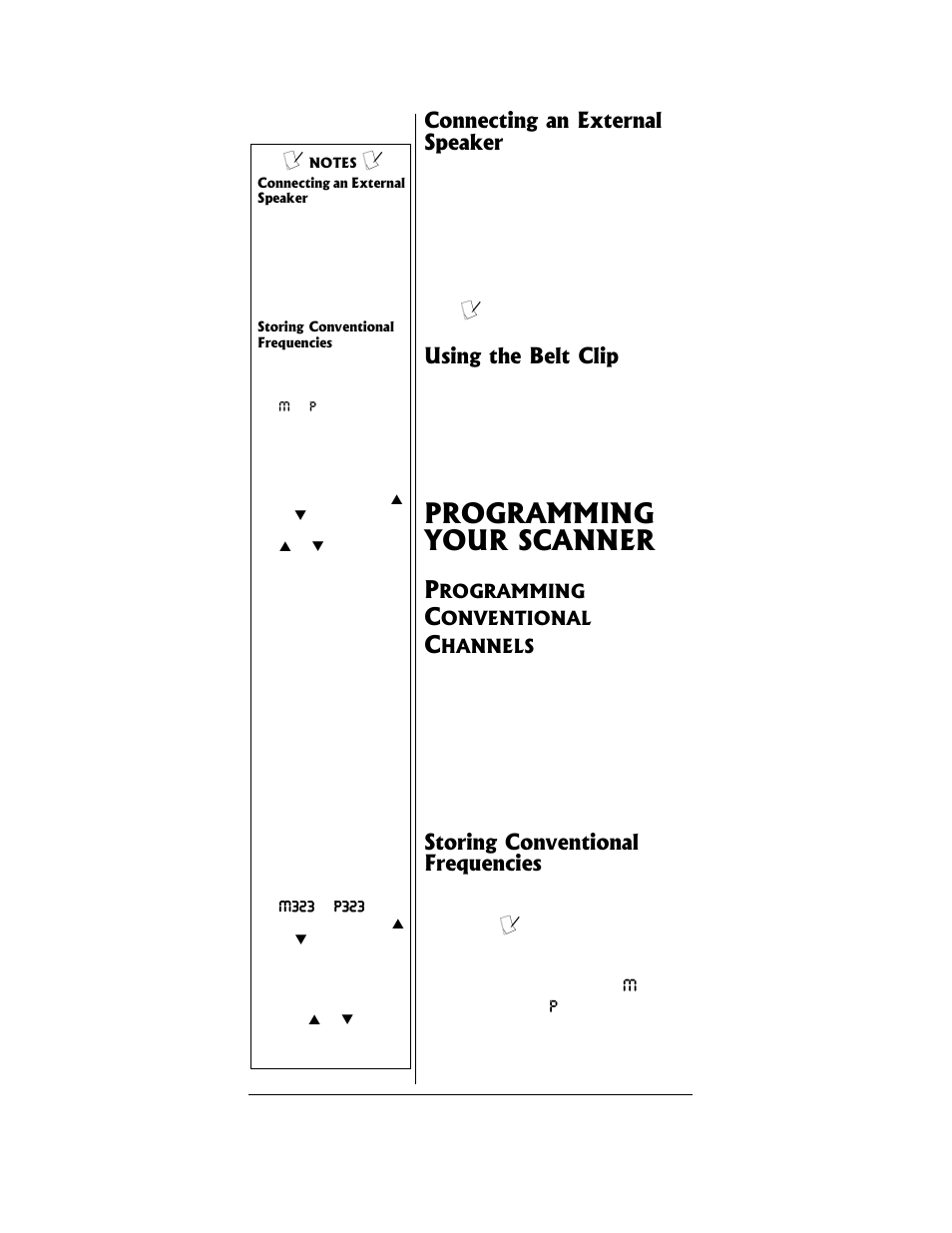 Programming your scanner, Programming conventional channels, Connecting an external speaker | Using the belt clip, Storing conventional frequencies | Radio Shack PRO-96 User Manual | Page 30 / 124