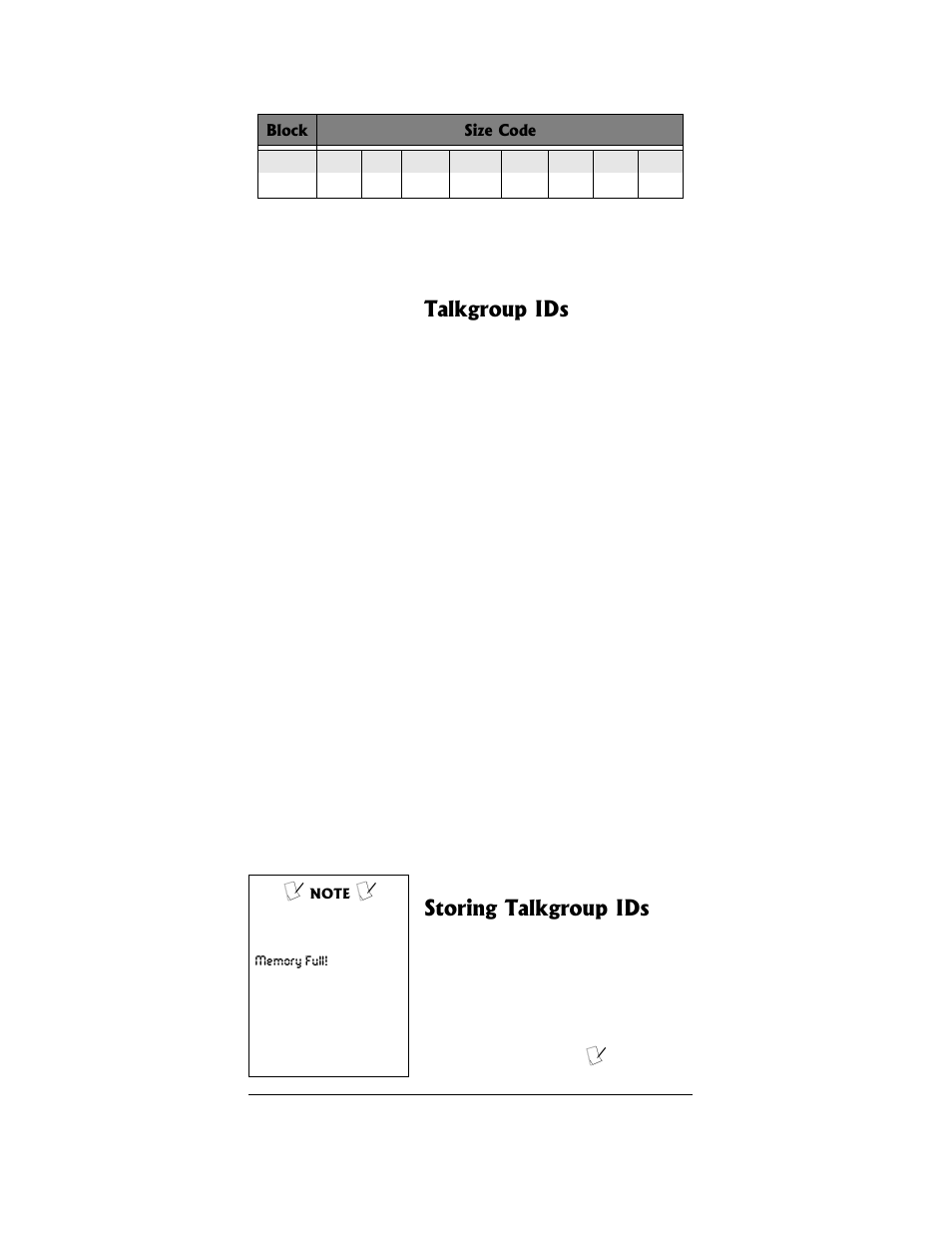 Talkgroup ids, Storing talkgroup ids | Radio Shack PRO-96 User Manual | Page 38 / 124