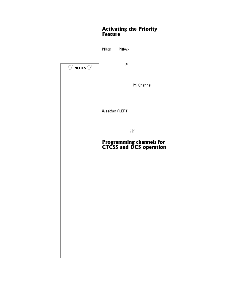 Activating the priority feature, Programming channels for ctcss and dcs operation | Radio Shack PRO-96 User Manual | Page 42 / 124