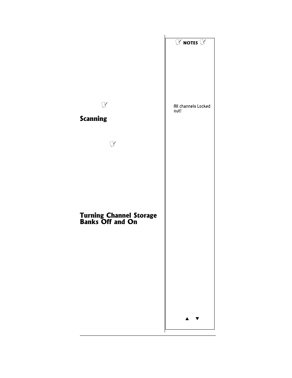Scanning, Turning channel storage banks off and on | Radio Shack PRO-96 User Manual | Page 49 / 124