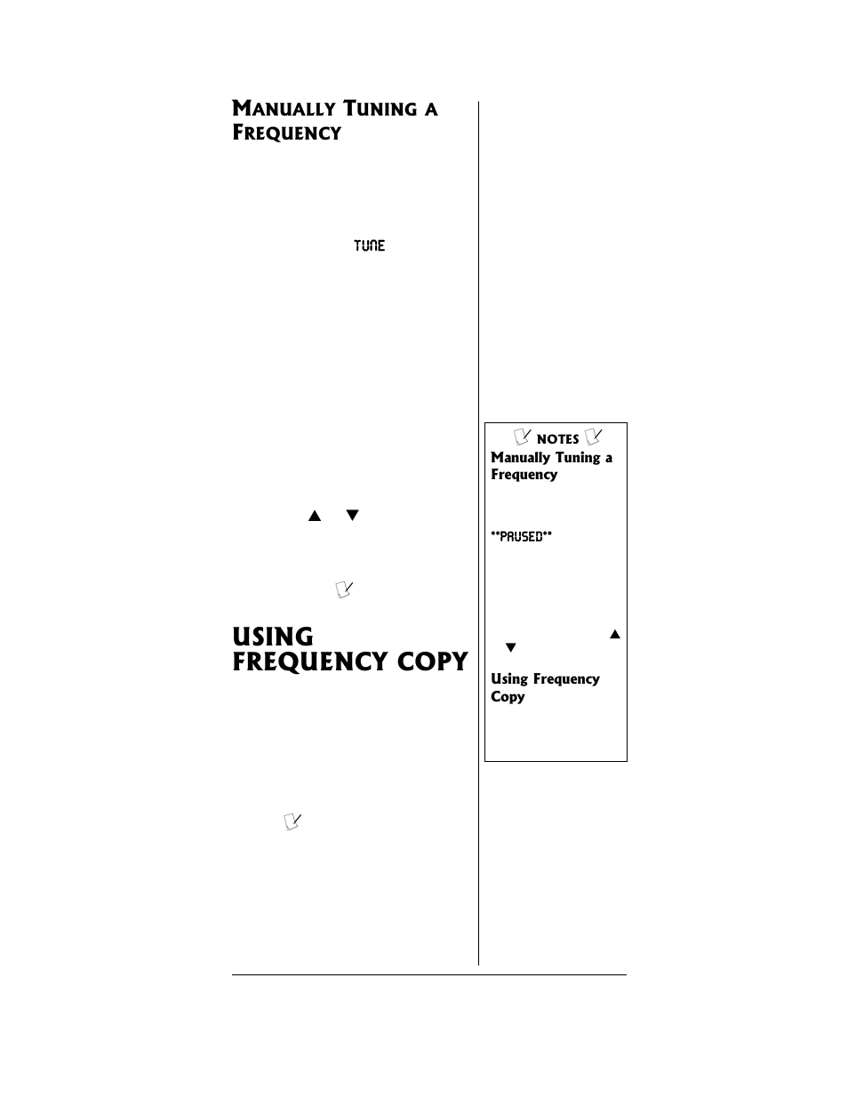 Manually tuning a frequency, Using frequency copy | Radio Shack PRO-96 User Manual | Page 61 / 124