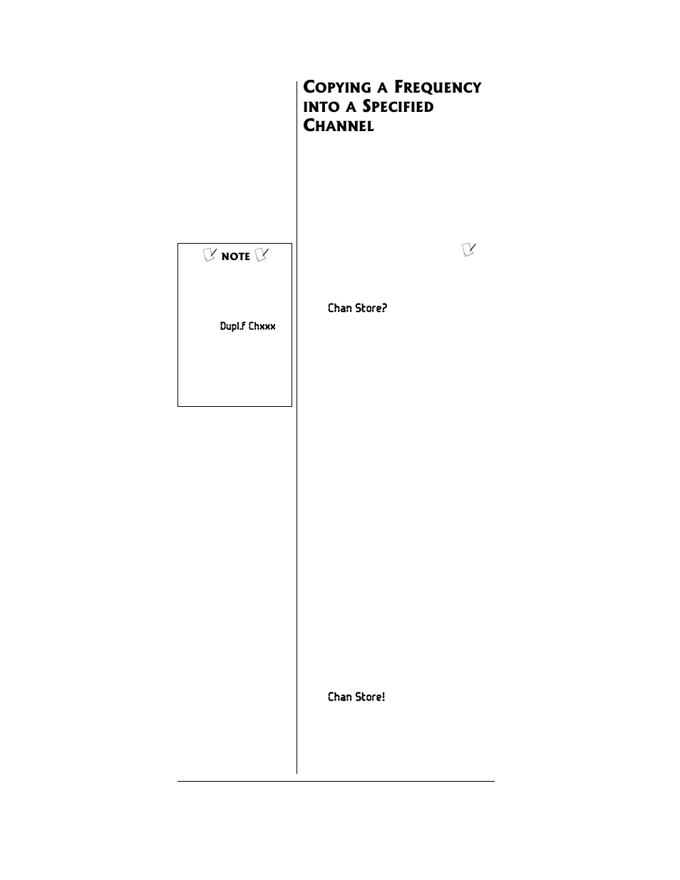 Copying a frequency into a specified channel | Radio Shack PRO-96 User Manual | Page 62 / 124