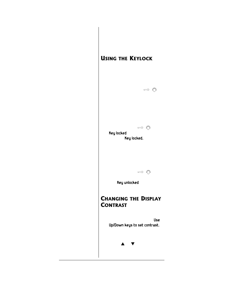 Using the keylock changing the display contrast | Radio Shack PRO-96 User Manual | Page 74 / 124